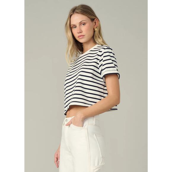 Joe's Jeans The Boxy Tee - Milk Navy Stripe NWT SIZE M L - Picture 2 of 6